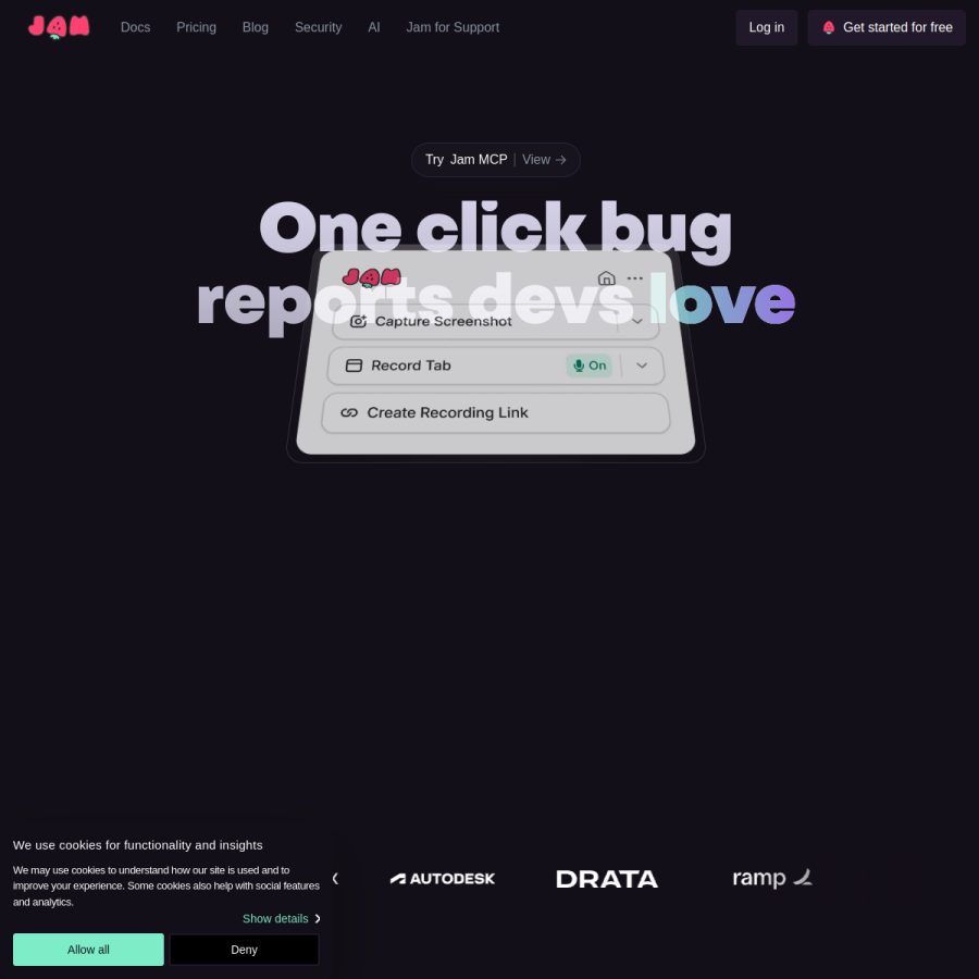 jam.dev homepage screenshot