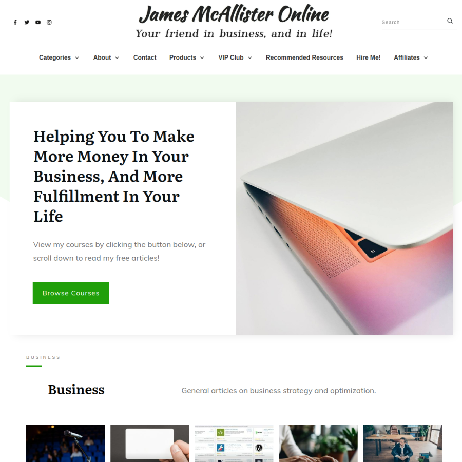 jamesmcallisteronline.com homepage screenshot