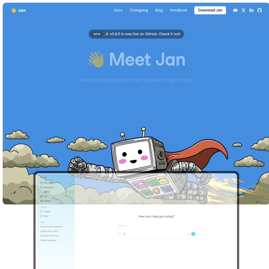 jan.ai homepage screenshot