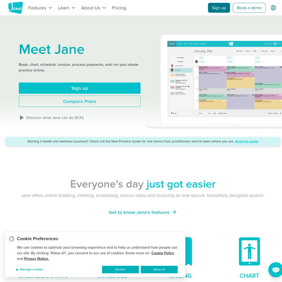 jane.app homepage screenshot