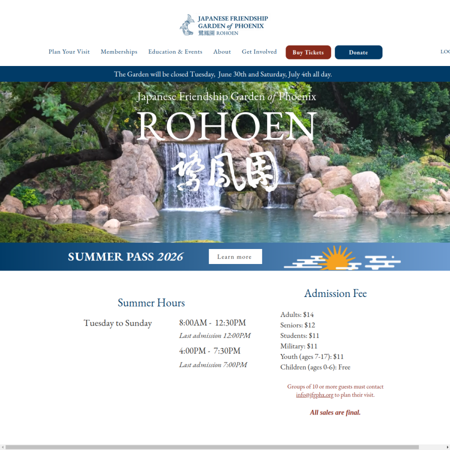 japanesefriendshipgarden.org homepage screenshot