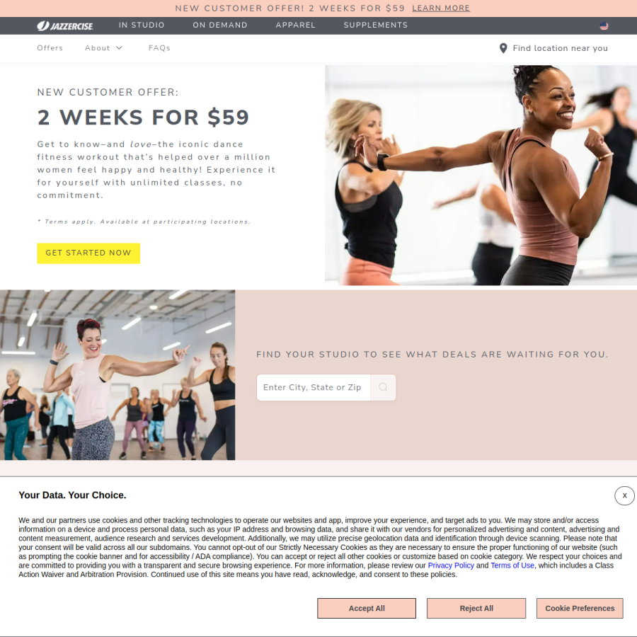 jazzercise.com homepage screenshot