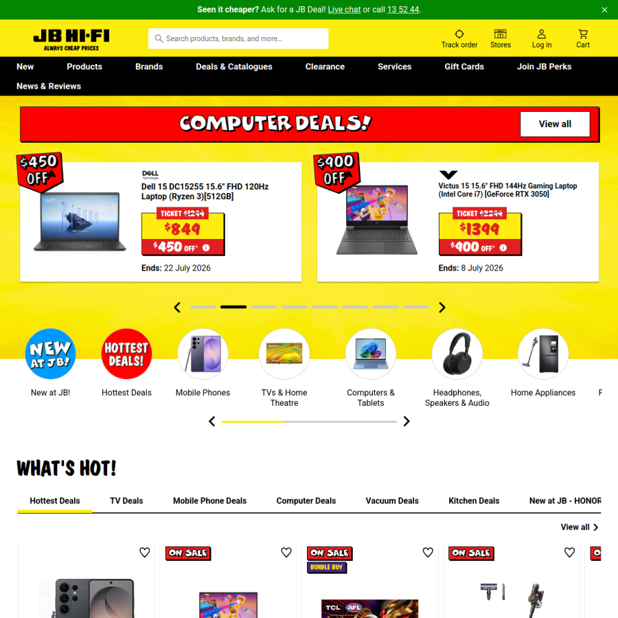 jbhifi.com.au homepage screenshot