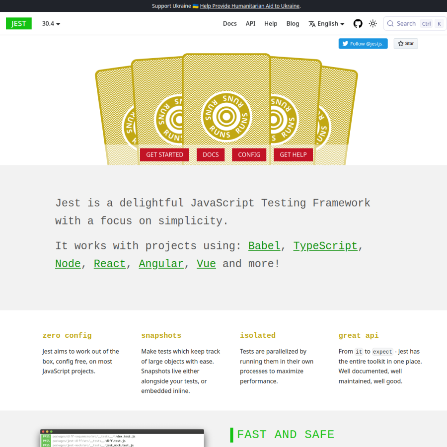 jestjs.io homepage screenshot