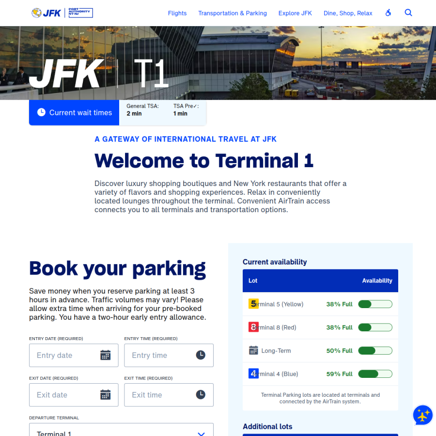 jfkterminalone.com homepage screenshot