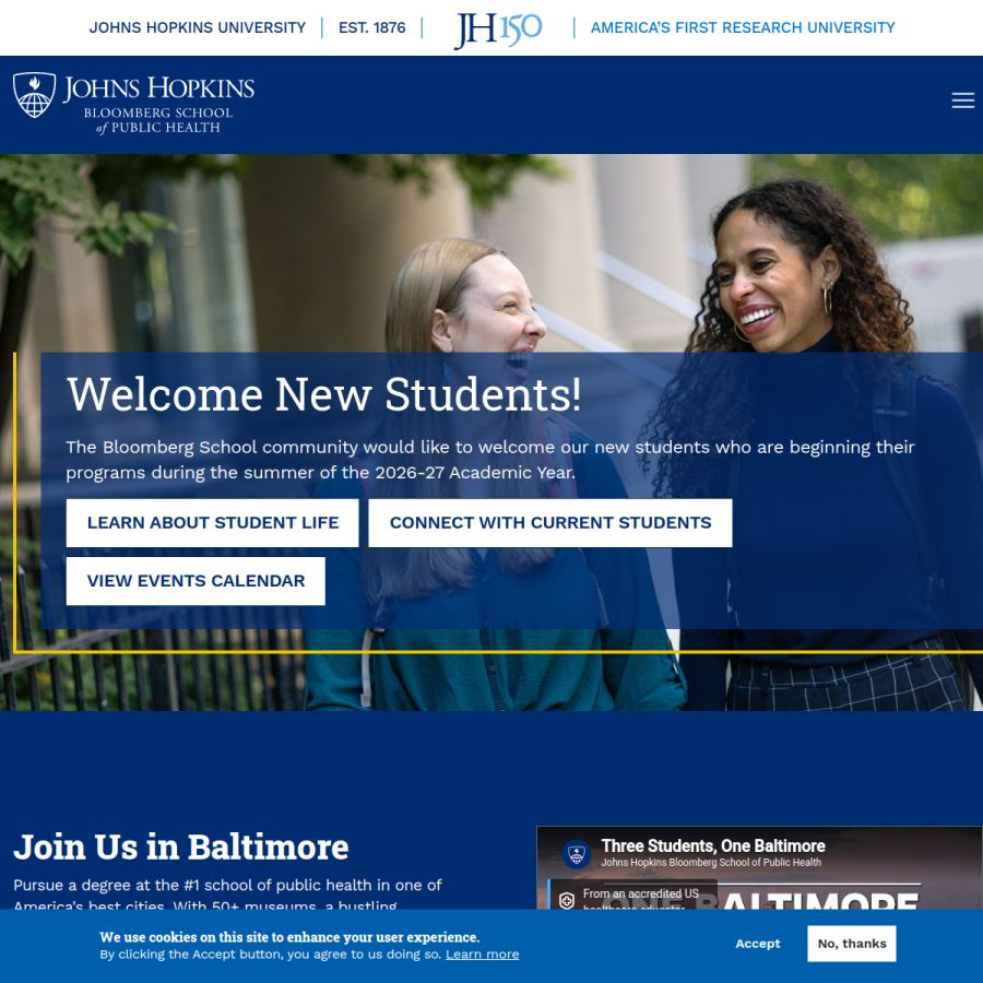 jhsph.edu homepage screenshot