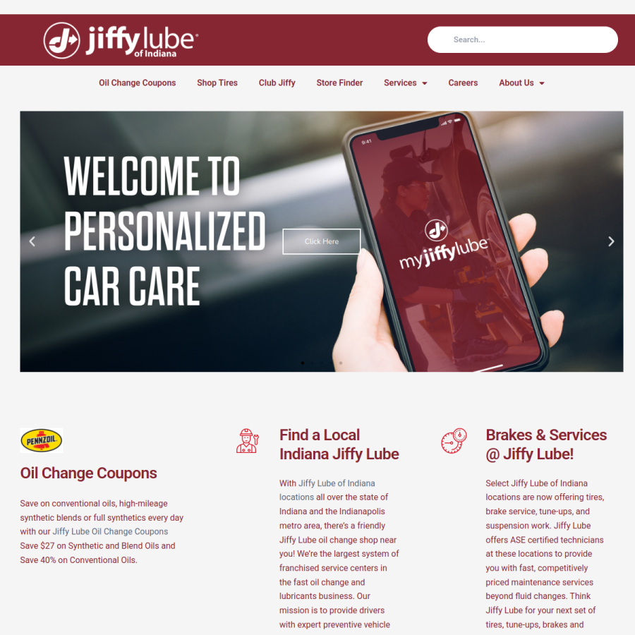 jiffylubeindiana.com homepage screenshot