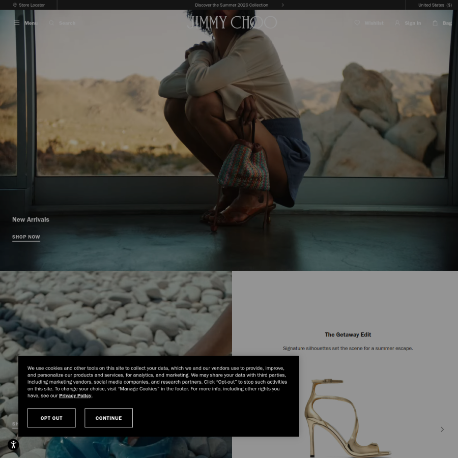 jimmychoo.com homepage screenshot