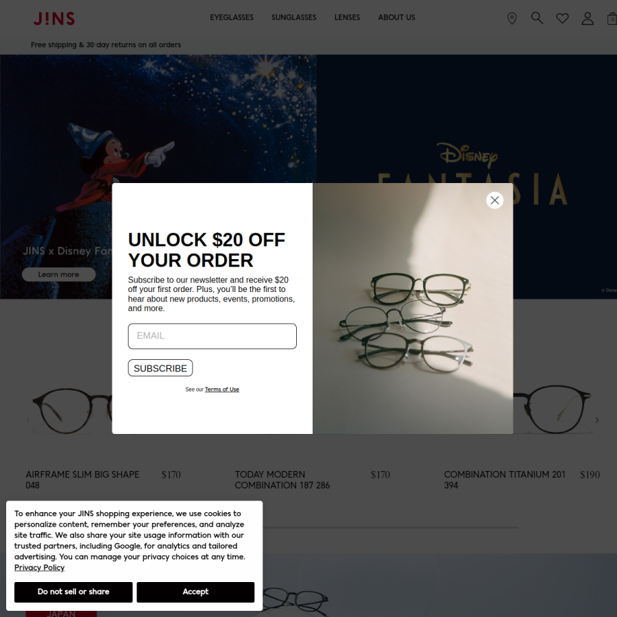 jins.com homepage screenshot