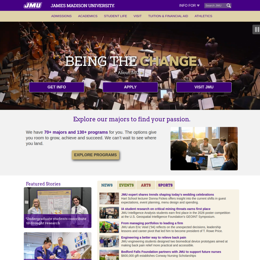 jmu.edu homepage screenshot