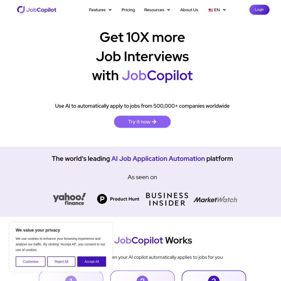 jobcopilot.com homepage screenshot