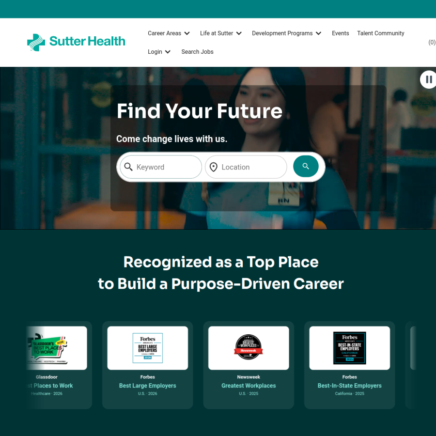 jobs.sutterhealth.org homepage screenshot