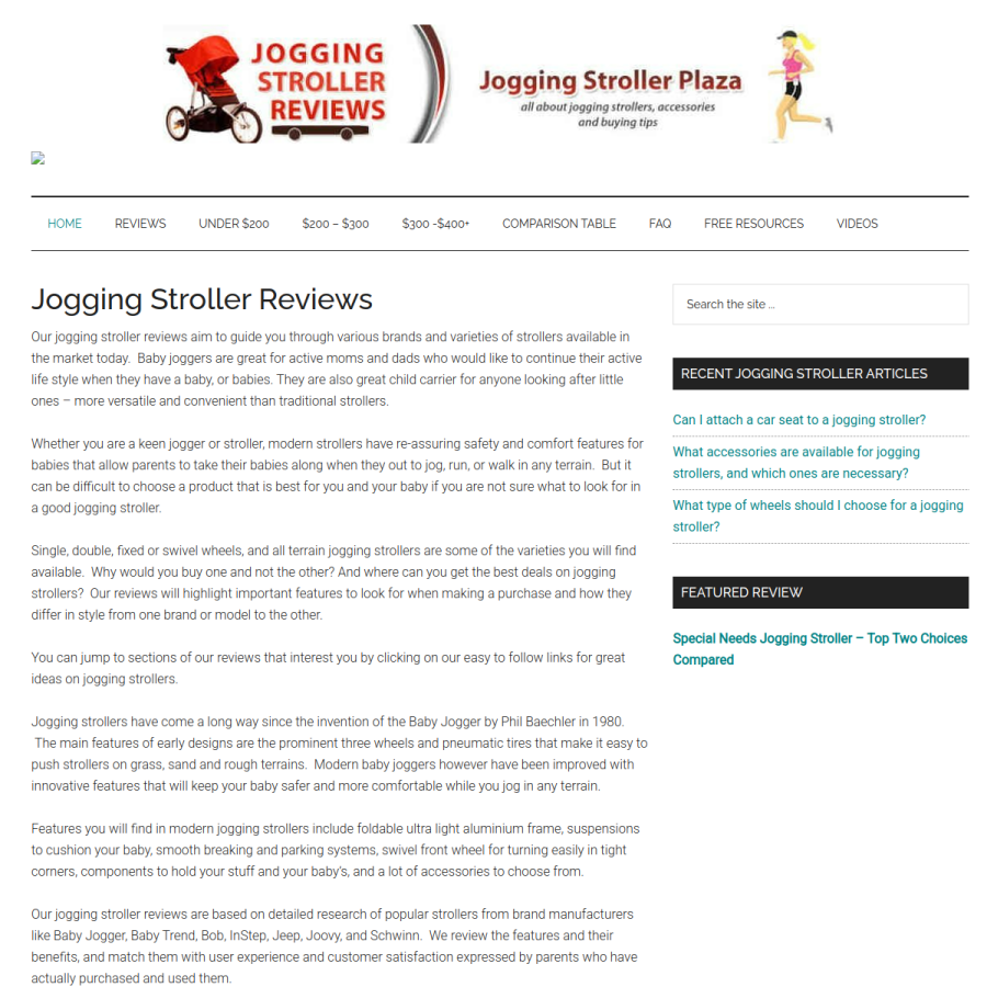 joggingstrollerplaza.com homepage screenshot