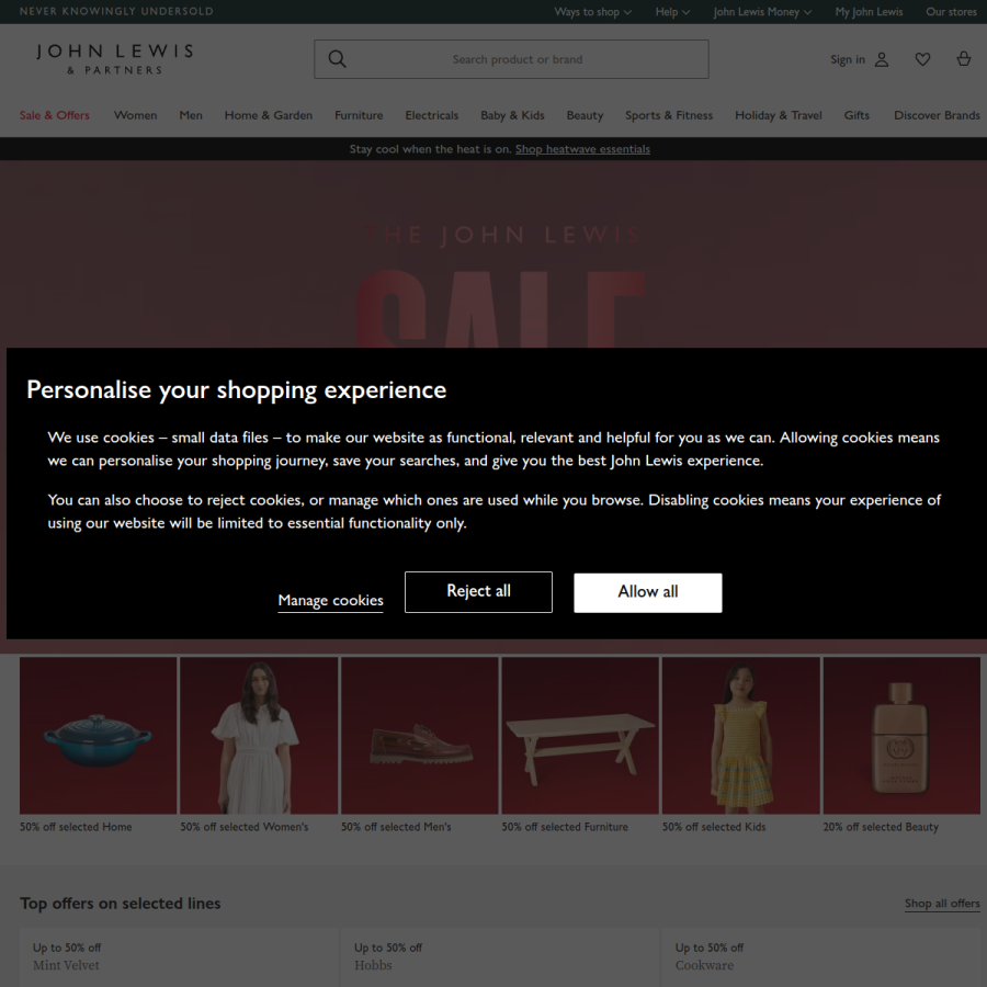 johnlewis.com homepage screenshot