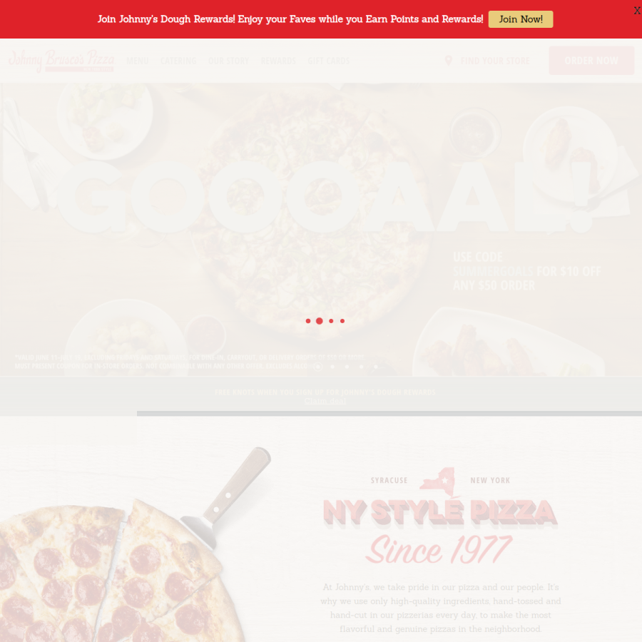 johnnybruscos.com homepage screenshot