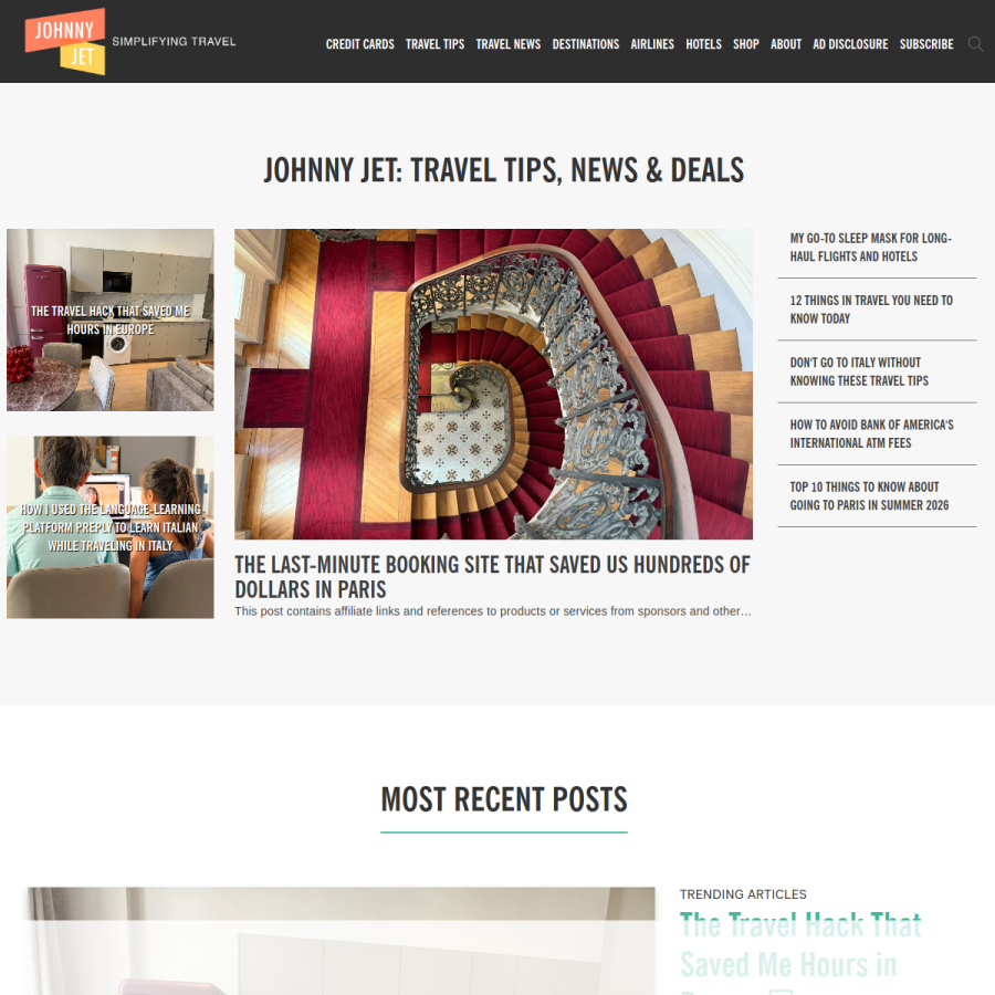 johnnyjet.com homepage screenshot