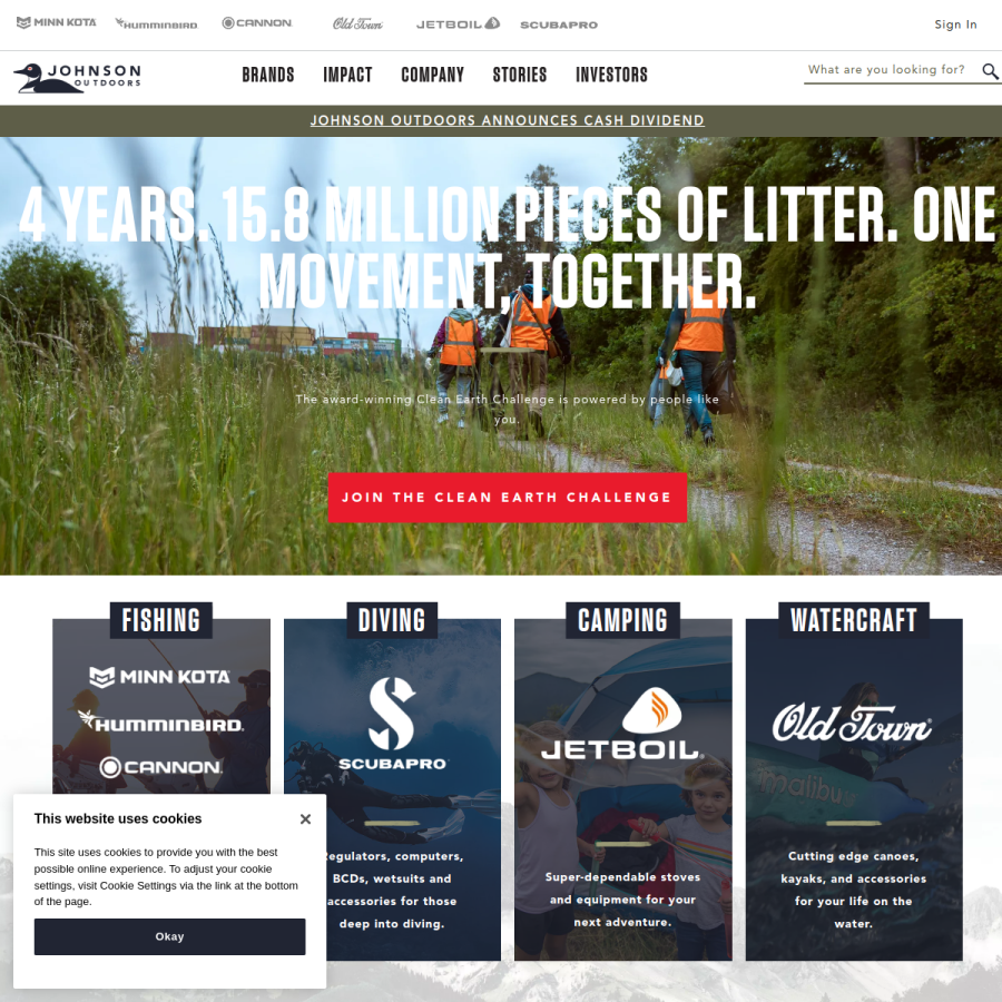 johnsonoutdoors.com homepage screenshot