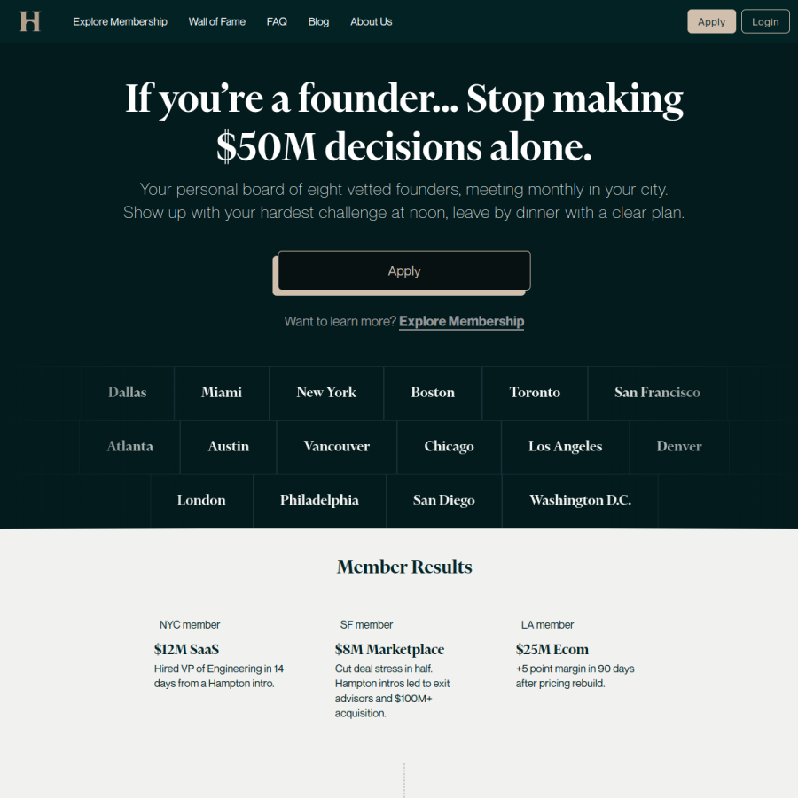 joinhampton.com homepage screenshot