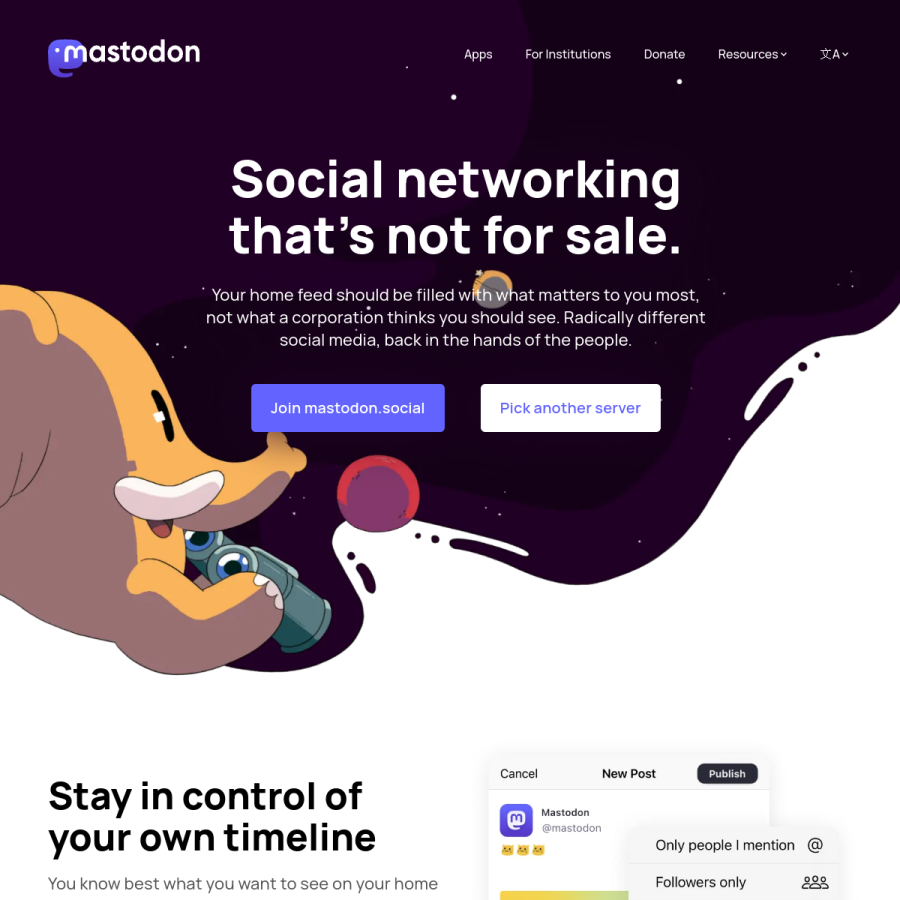 joinmastodon.org homepage screenshot