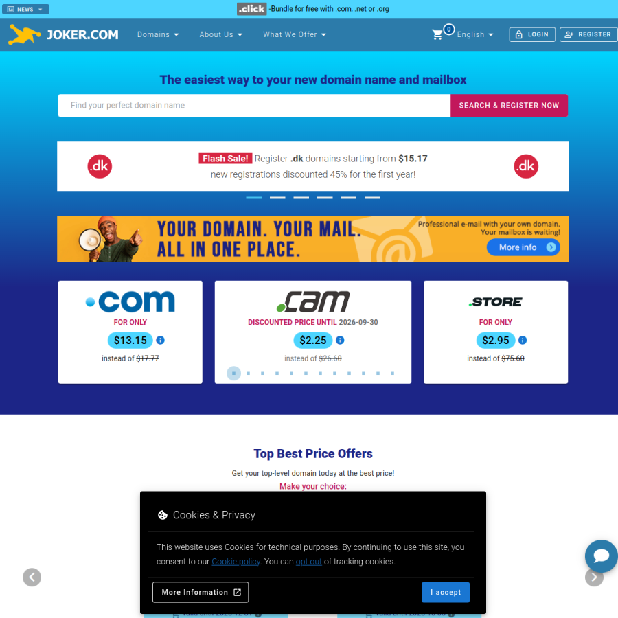 joker.com homepage screenshot
