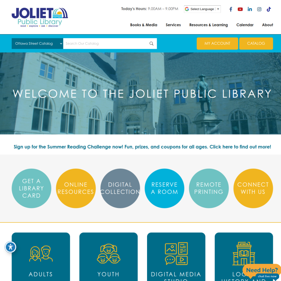 jolietlibrary.org homepage screenshot