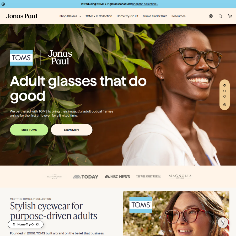 jonaspauleyewear.com homepage screenshot
