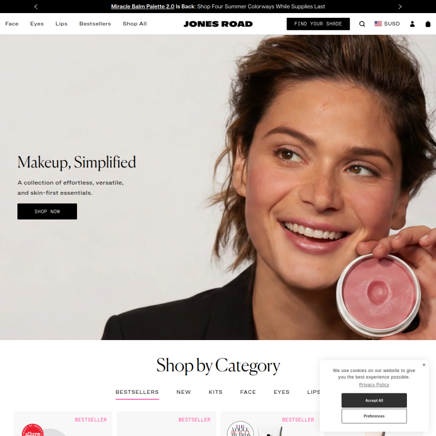 jonesroadbeauty.com homepage screenshot