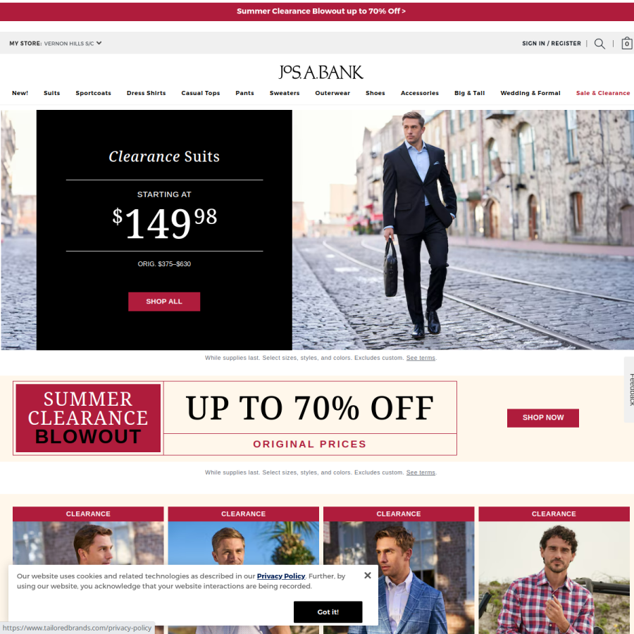 josbank.com homepage screenshot