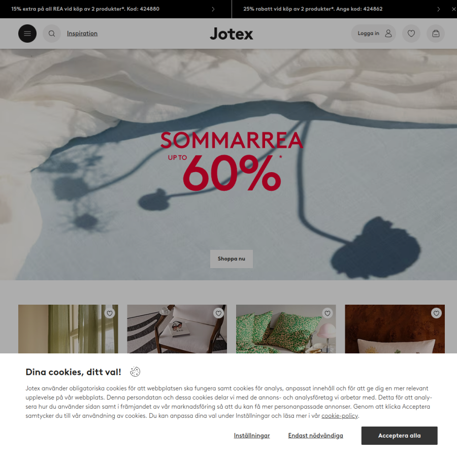 jotex.se homepage screenshot