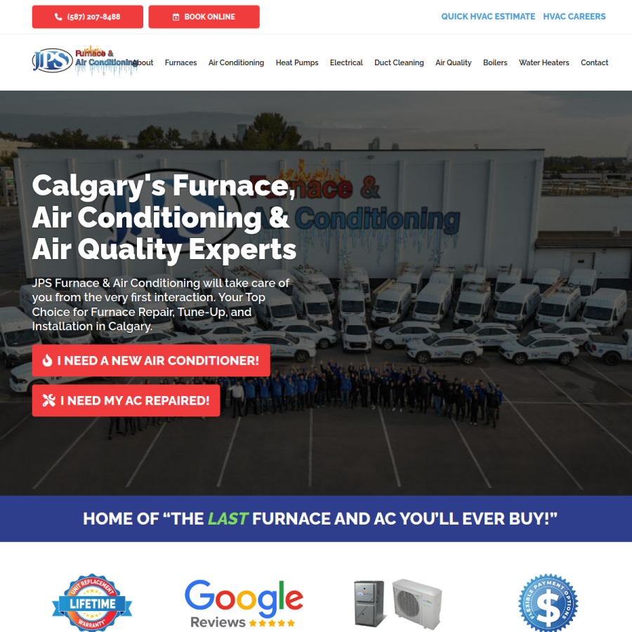 jpsfurnace.ca homepage screenshot