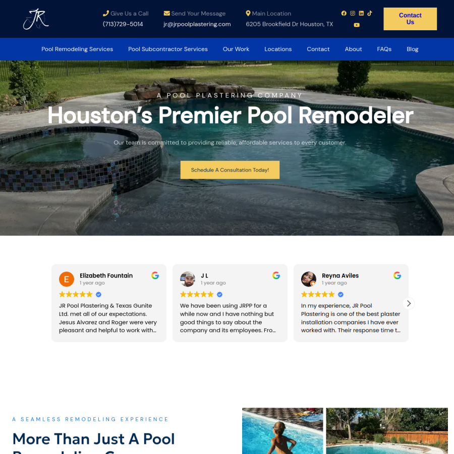 jrpoolplastering.com homepage screenshot
