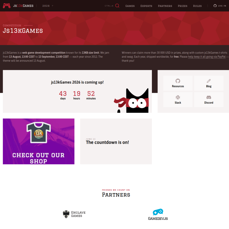 js13kgames.com homepage screenshot