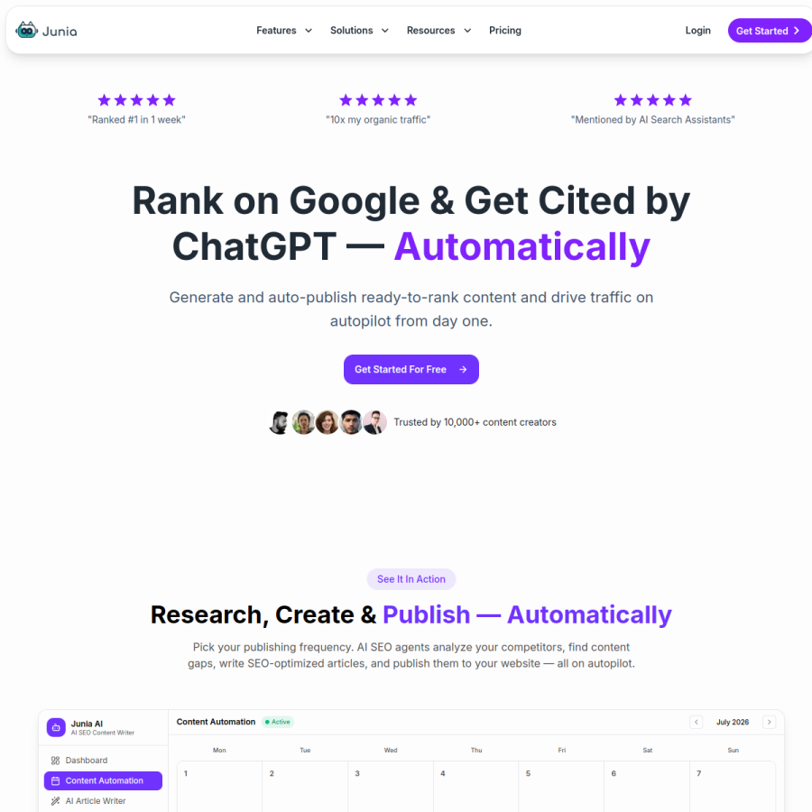 junia.ai homepage screenshot
