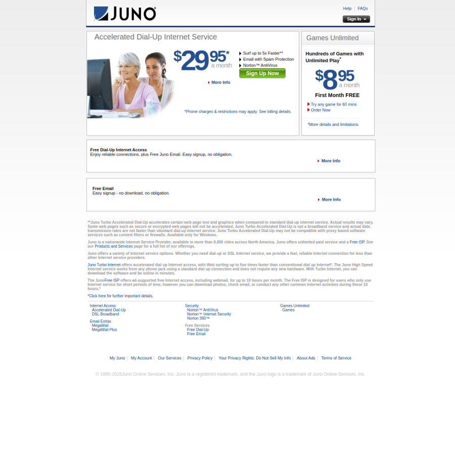 juno.com homepage screenshot