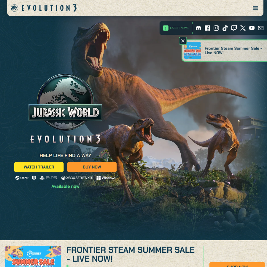 jurassicworldevolution.com homepage screenshot