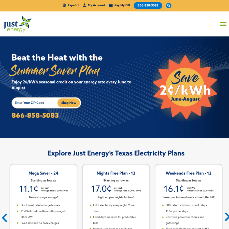 justenergy.com homepage screenshot