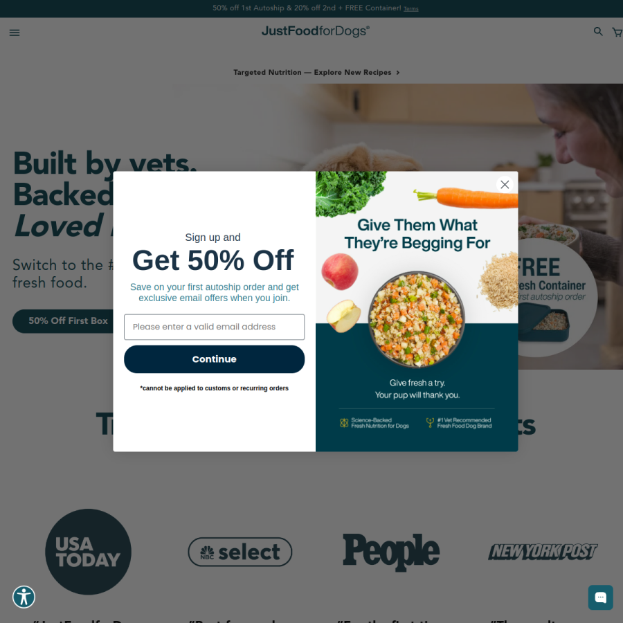 justfoodfordogs.com homepage screenshot