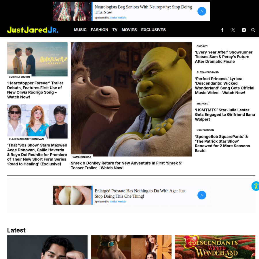 justjaredjr.com homepage screenshot
