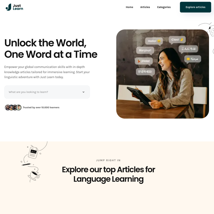 justlearn.com homepage screenshot