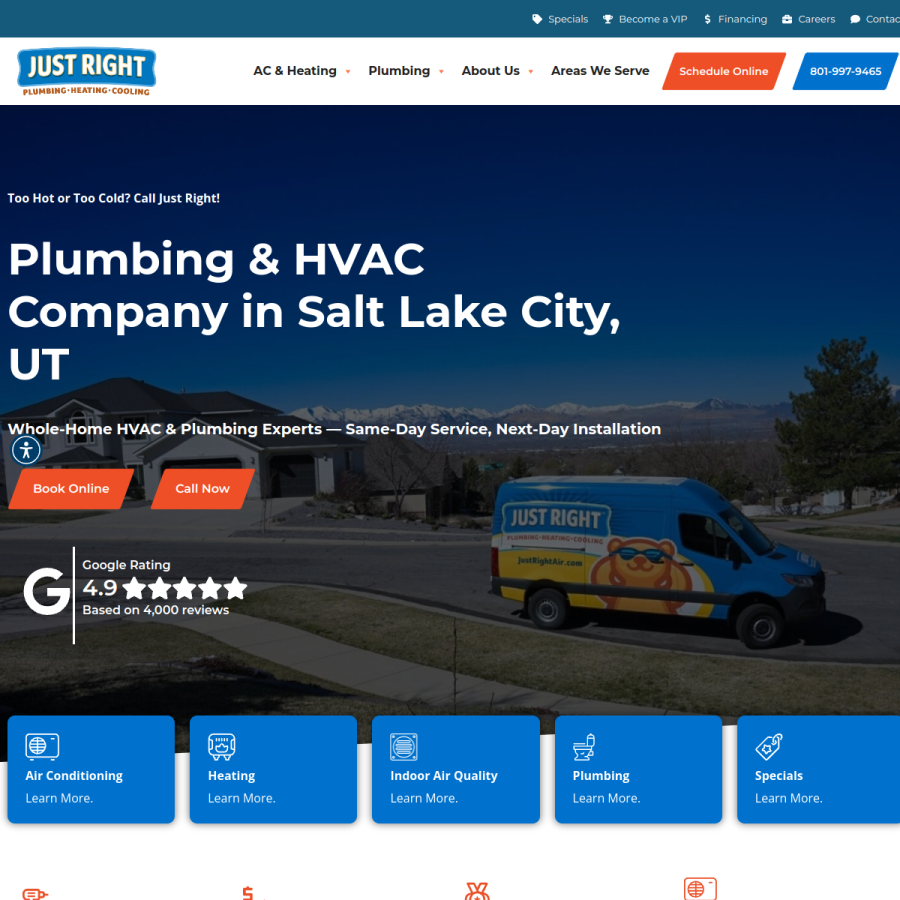 justrightair.com homepage screenshot
