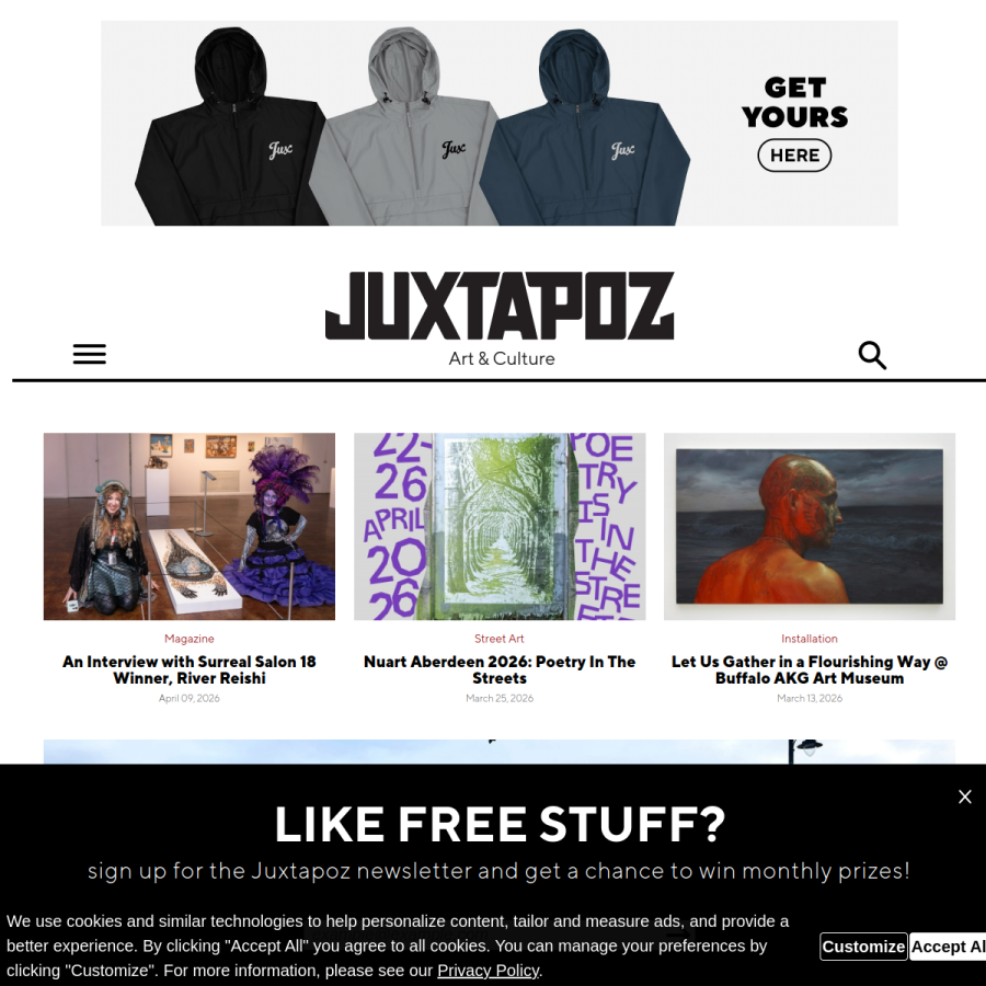 juxtapoz.com homepage screenshot