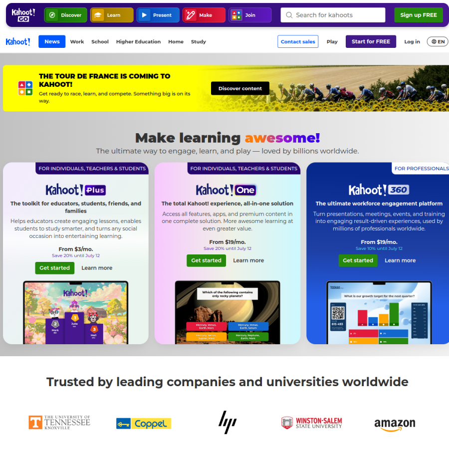kahoot.com homepage screenshot