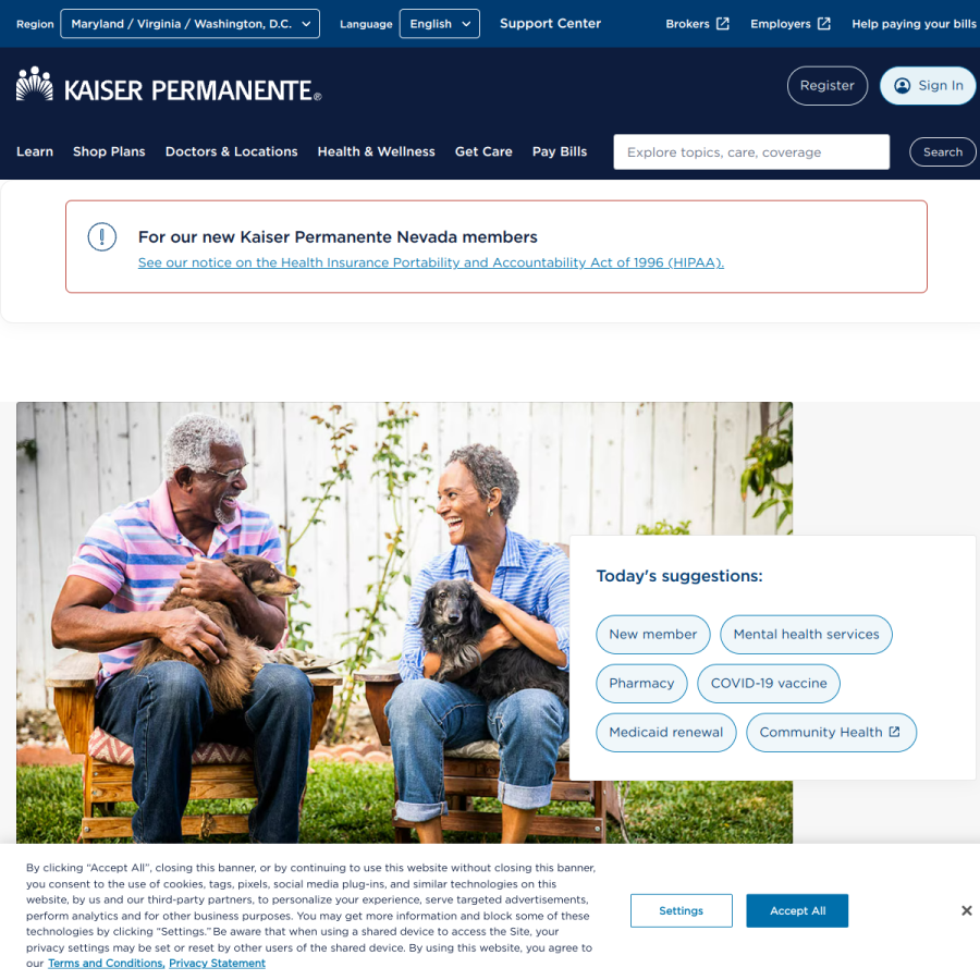 kaiserpermanente.org homepage screenshot