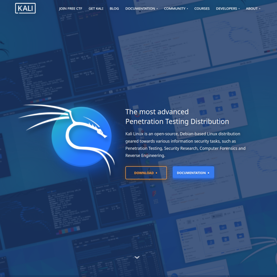 kali.org homepage screenshot