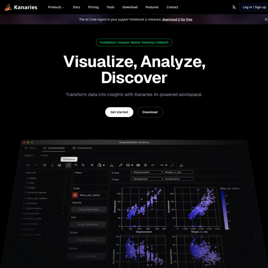 kanaries.net homepage screenshot