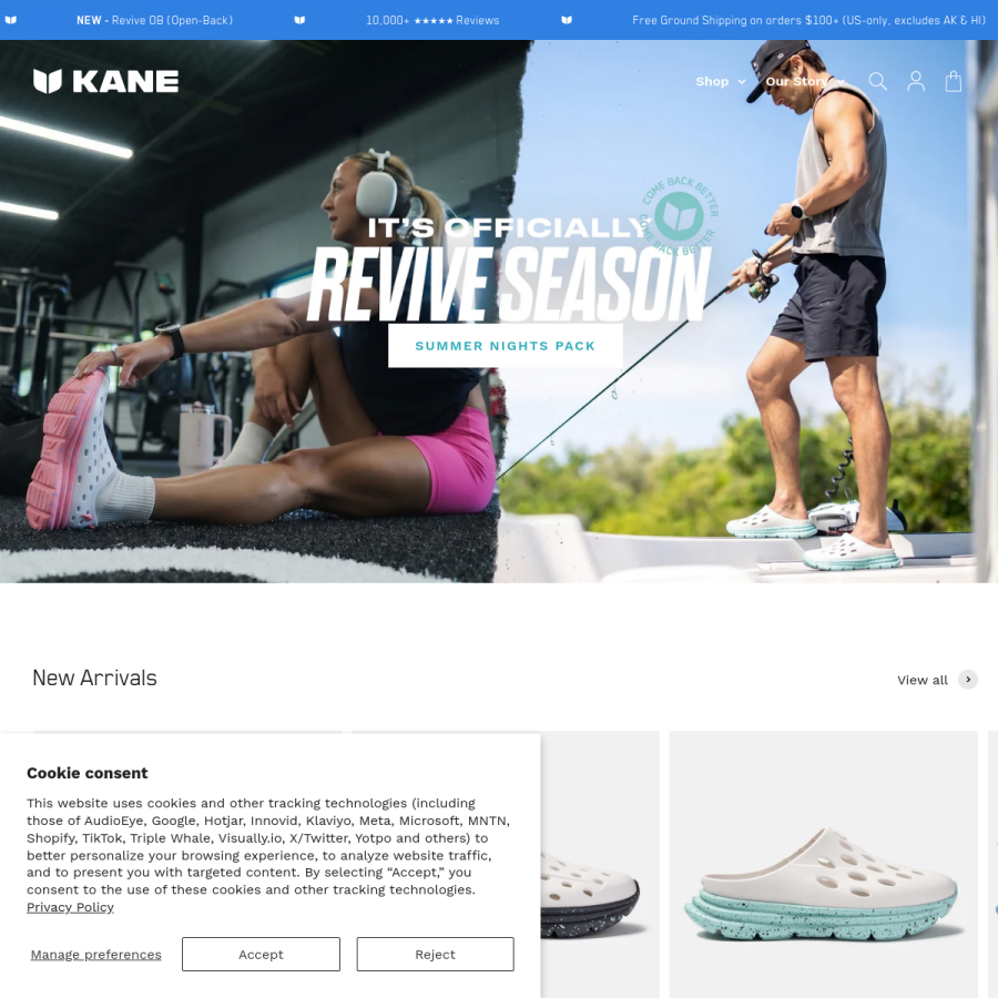 kanefootwear.com homepage screenshot