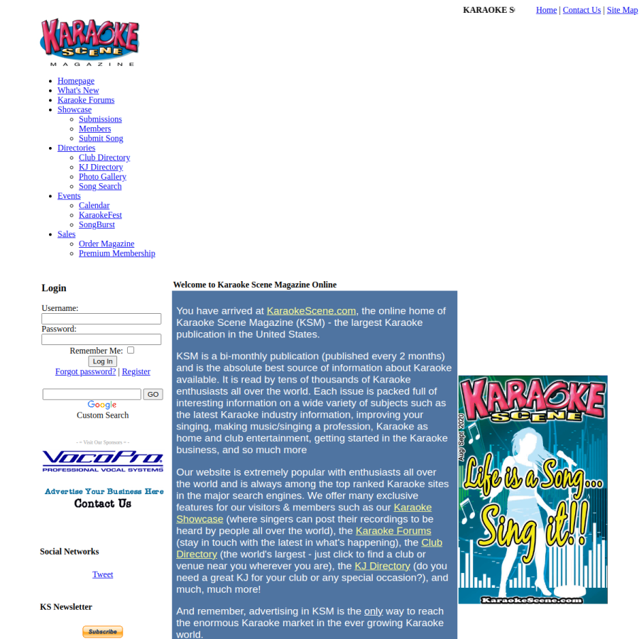 karaokescene.com homepage screenshot
