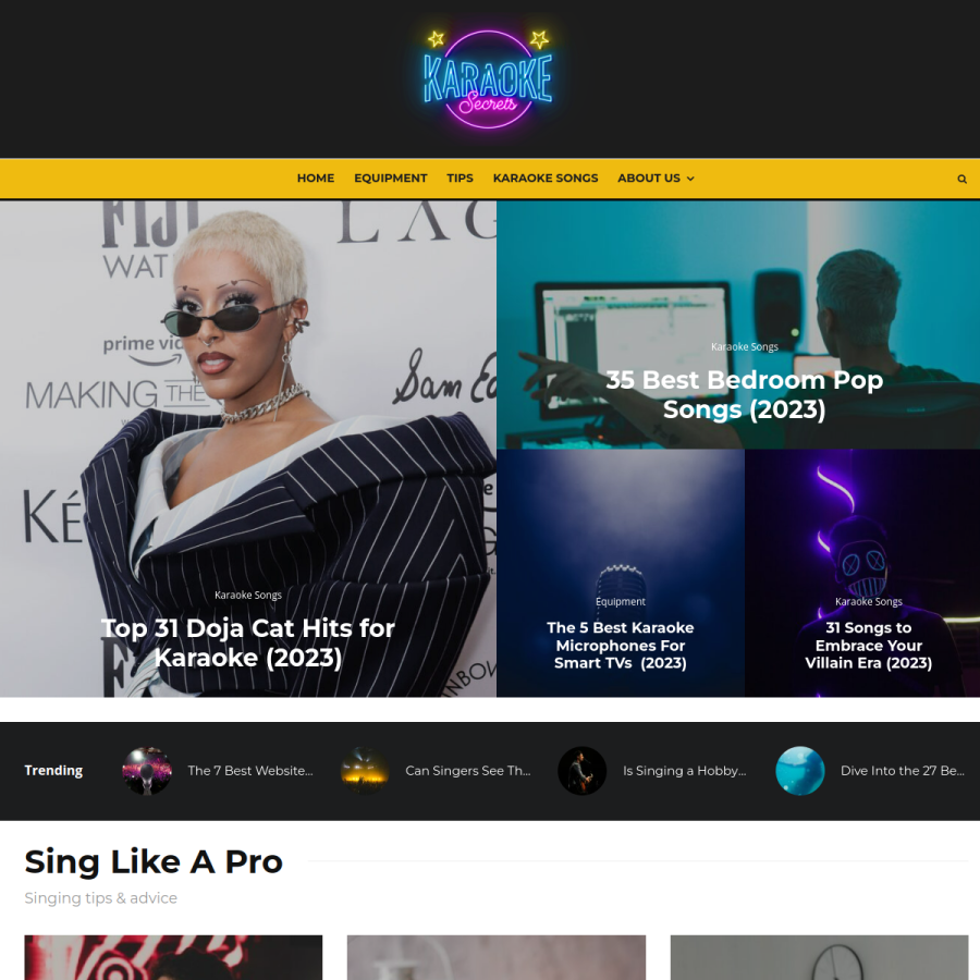 karaokesecrets.com homepage screenshot