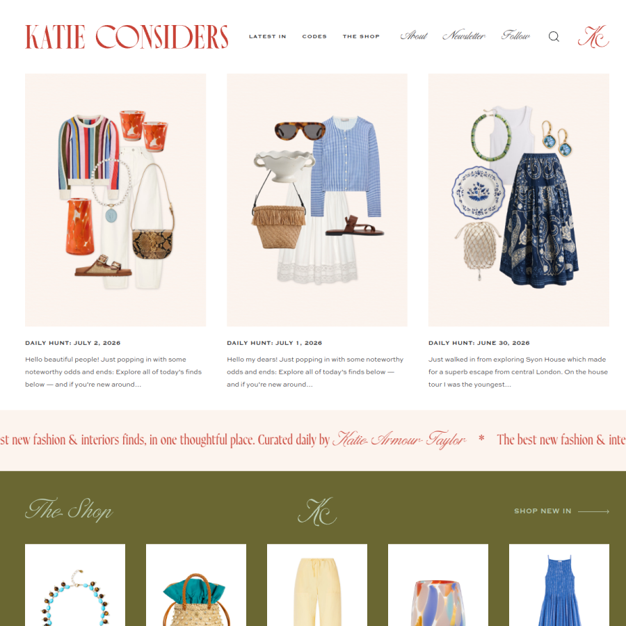 katieconsiders.com homepage screenshot