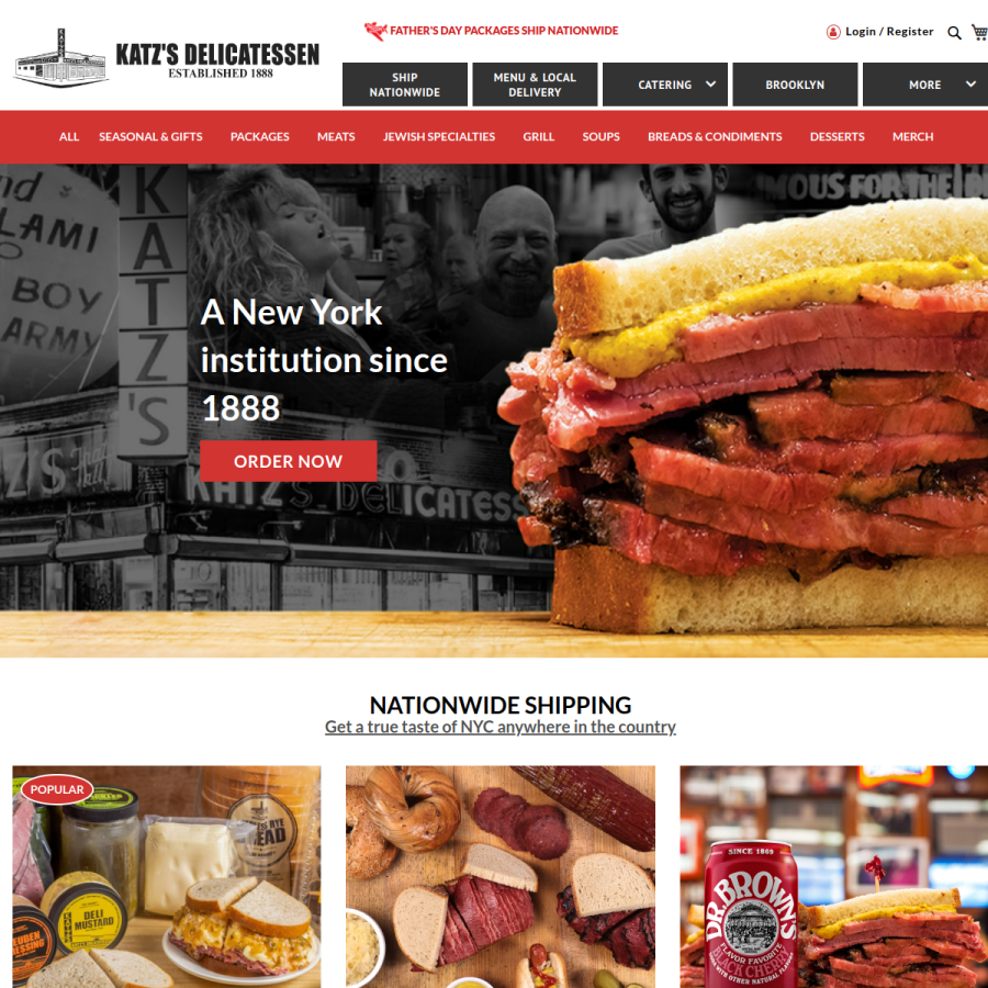 katzsdelicatessen.com homepage screenshot